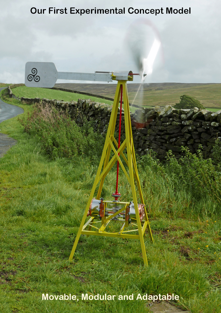 The first model wind powered heat pump tower with blades turning